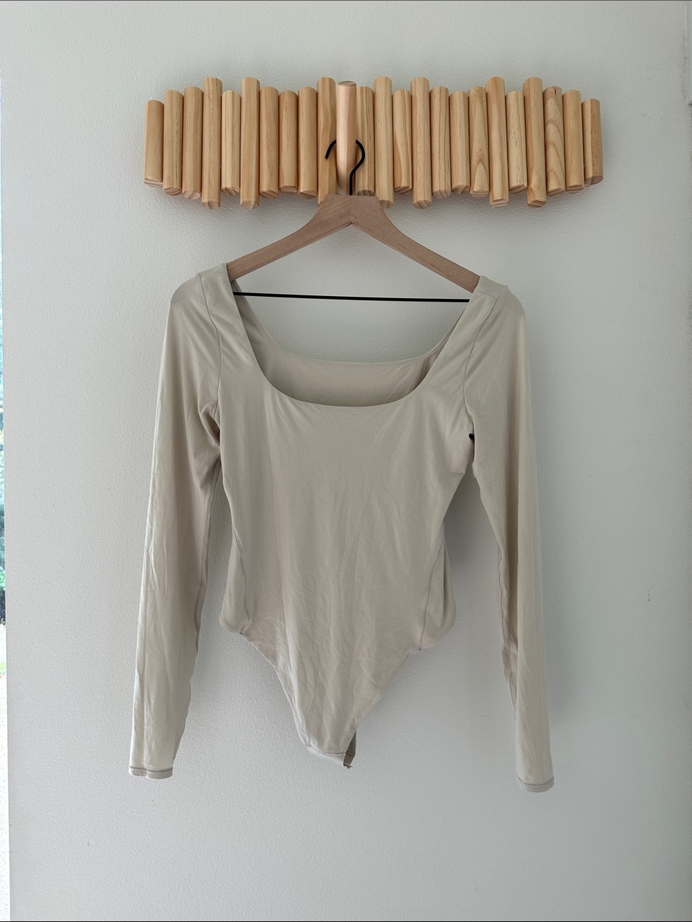 Lululemon Long-Sleeve Scoop Neck Bodysuit in Beige